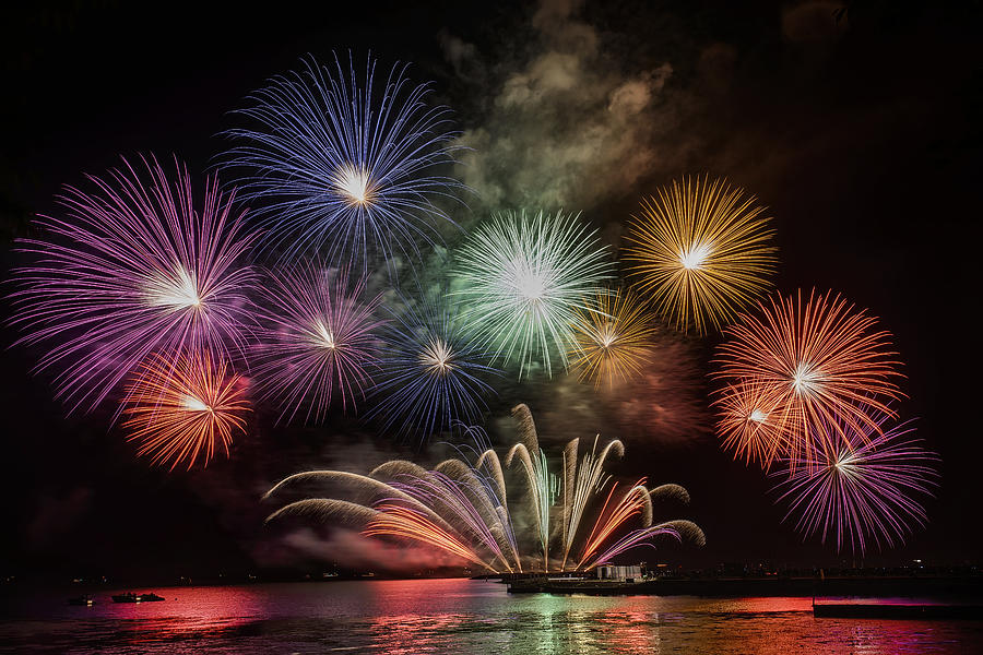 Fireworks Over The Lake Photograph by Arief Juwono