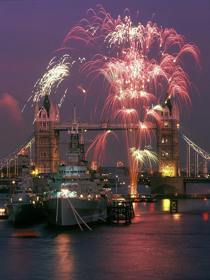 Fireworks Over Tower Bridge Photograph by Alex Bartel/science Photo Library