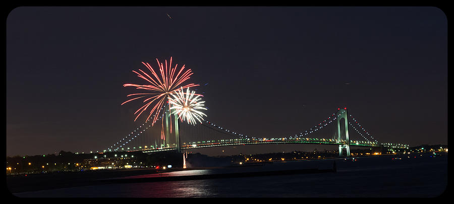 Fireworks over Verrazano Bridge Photograph by Kenneth Cole