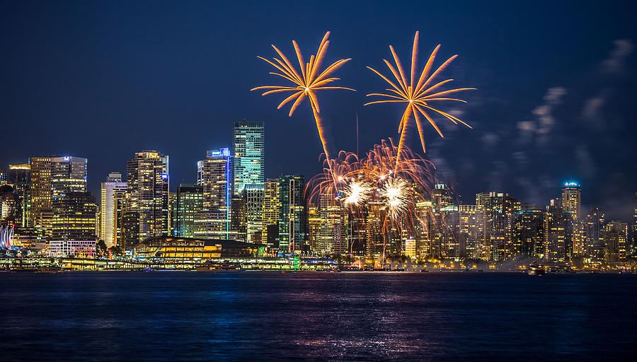 Fireworks Palm trees Vancouver Photograph by Pierre Leclerc Photography