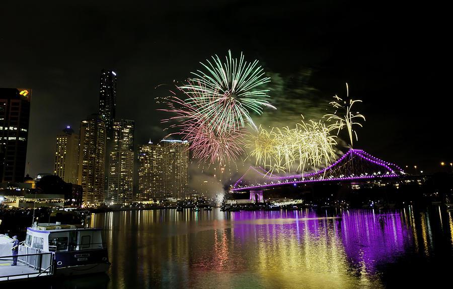 Fireworks Storey Bridge Photograph By J P Cooper - Fine Art America