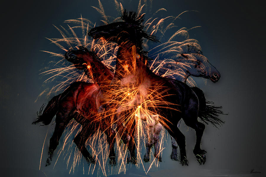 Firey Horses Digital Art by Andrea Lawrence