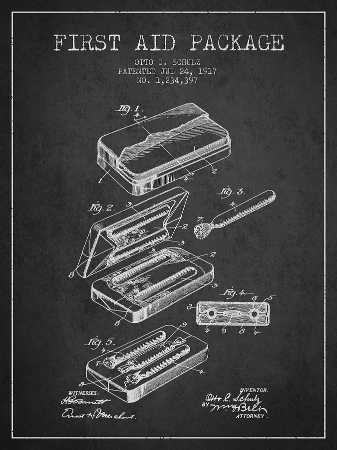 Vintage Digital Art - First Aid Package Patent from 1917 - Charcoal by Aged Pixel