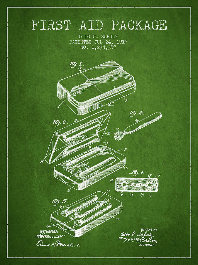 Vintage Digital Art - First Aid Package Patent from 1917 - Green by Aged Pixel