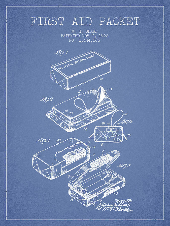 Vintage Digital Art - First Aid Packet Patent from 1922 - Light Blue by Aged Pixel