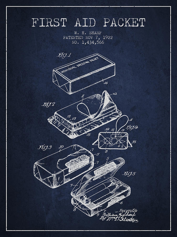 Vintage Digital Art - First Aid Packet Patent from 1922 - Navy Blue by Aged Pixel