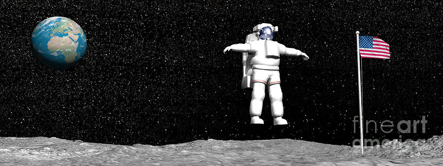First Astronaut On The Moon Floating Digital Art