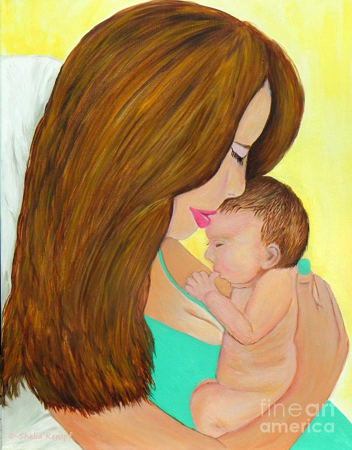 First Kiss- Mother and Newborn Baby Painting by Shelia Kempf