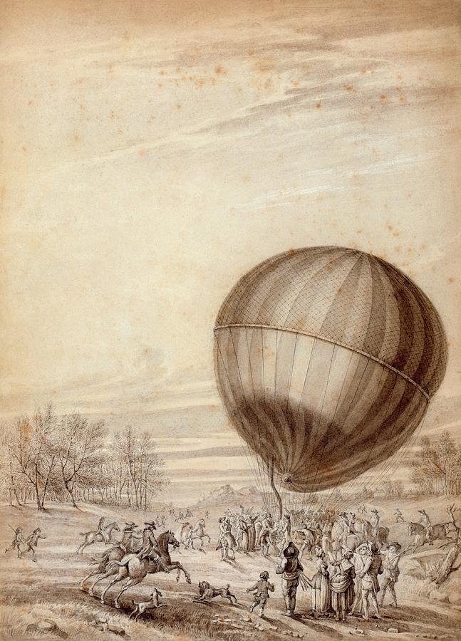 First Manned Flight Of A Hydrogen Balloon Photograph by Library Of Congress/science Photo Library