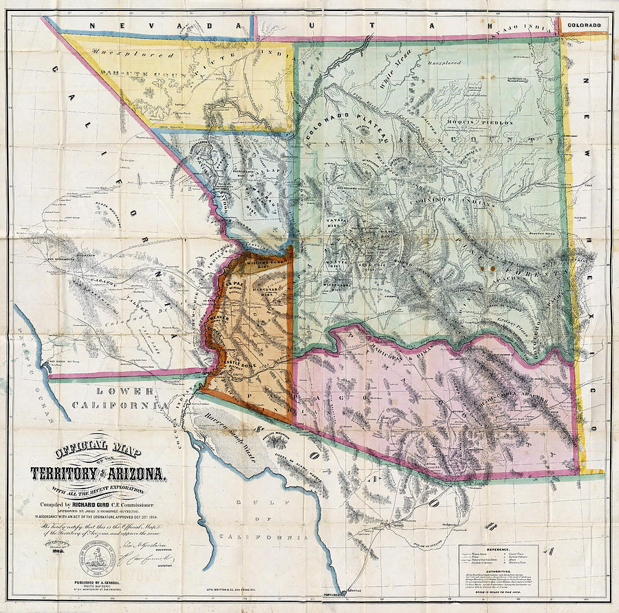 First Map Of Arizona Territory 1865 Photograph by Daniel Hagerman