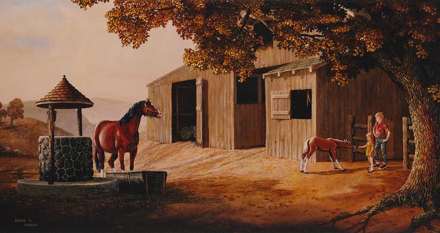 Farm Painting - First Meeting by Duane R Probus