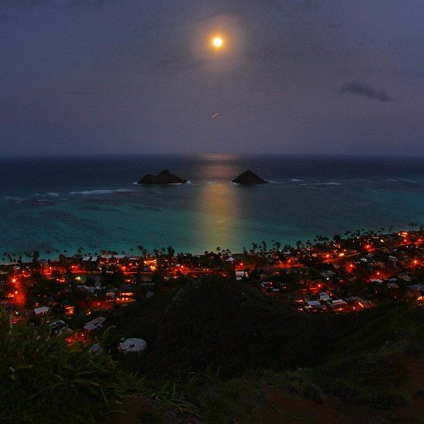 Night Photograph - First Night Hike Above Lanikai. #hawaii by Brian Governale