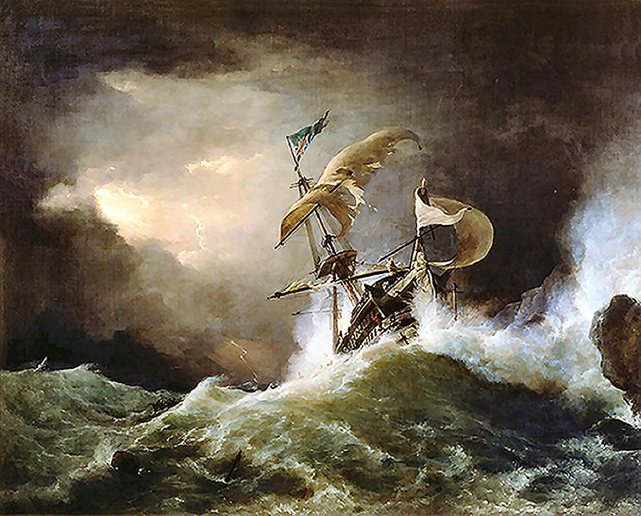 First rate Man-of-War Painting by George Philip Reinagle