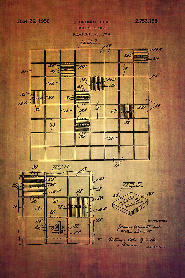 Scrabble Digital Art - First scrabble game board patent from 1956  by Eti Reid