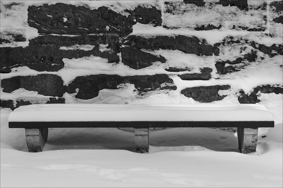 First Snow 2014 Bench And Snow Photograph