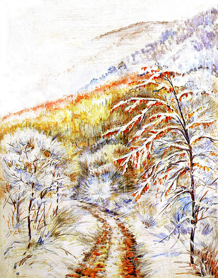 First snow in the mountain Painting by  Svetlana Nassyrov