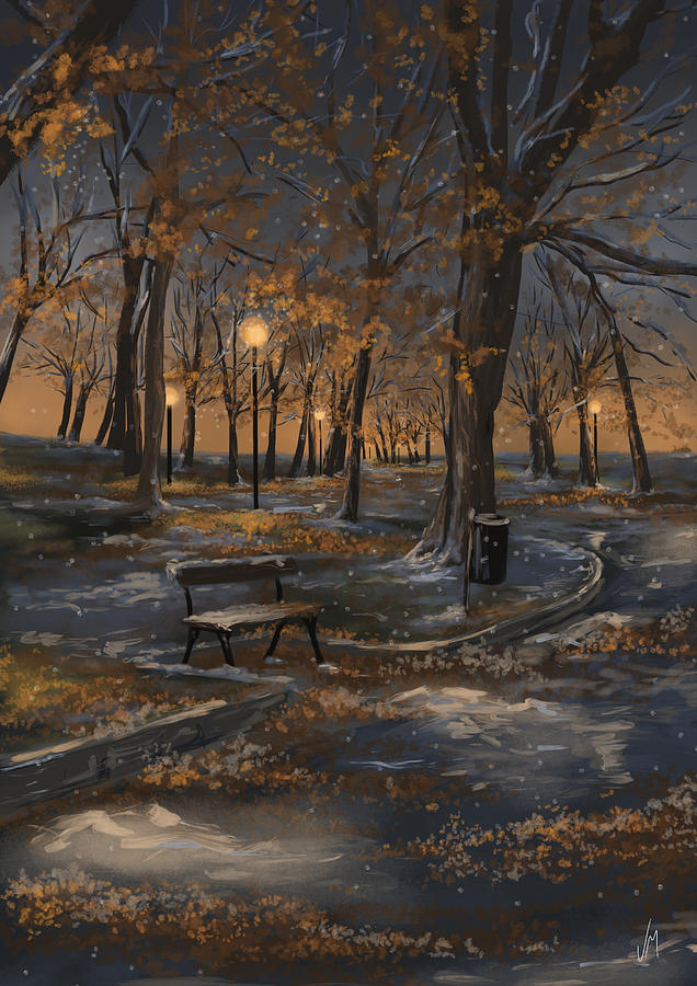 First snowfall Painting by Veronica Minozzi