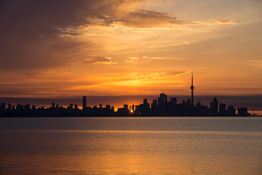 First Sun Rays - Toronto Skyline at Sunrise Photograph by Georgia Mizuleva