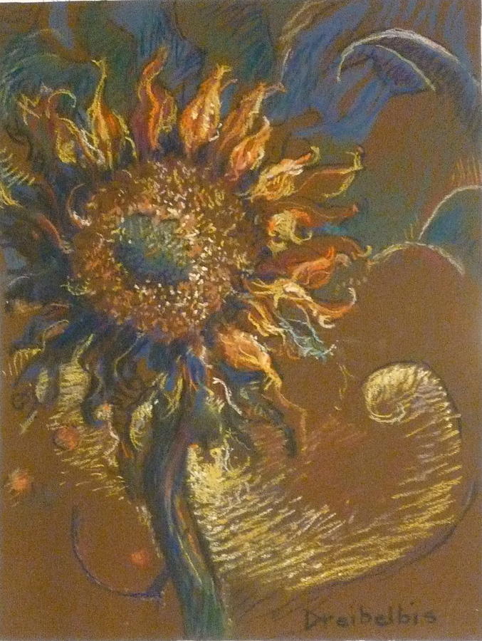 First Sunflower Painting by Ellen Dreibelbis