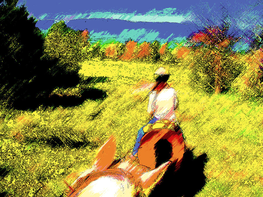 Nature Photograph - First Trail Ride-Digital Sketch 2 by Lenore Senior