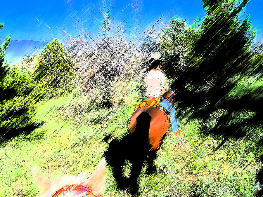 Nature Photograph - First Trail Ride-Digital Sketch by Lenore Senior