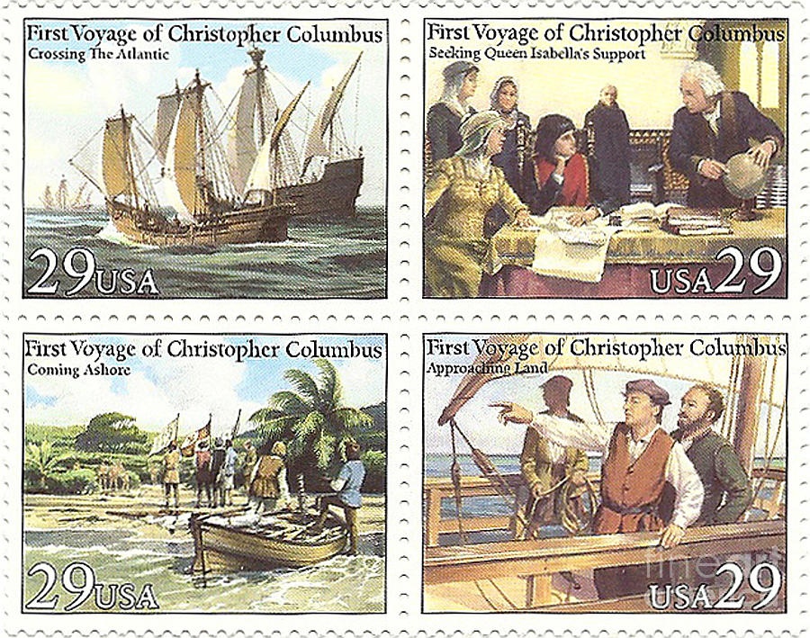 First Voyage of Christopher Columbus Commemorative Stamp Block Photograph by Charles Robinson