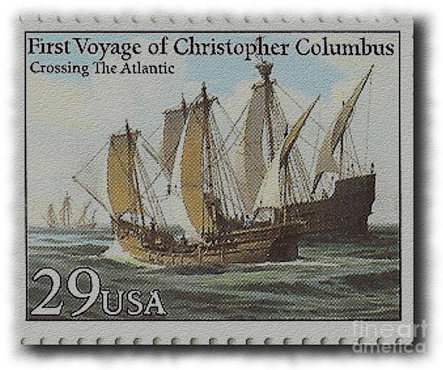First Voyage of Christopher Columbus Crossing the Atlantic Stamp Photograph by Charles Robinson