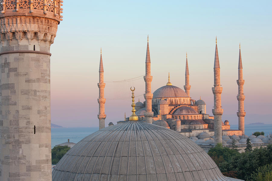 Firuz Aga And Blue Mosque At Sunset Photograph by Laurie Noble