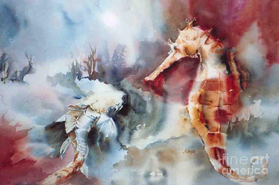 Fish and Sea Horse Painting by Donna Acheson-Juillet