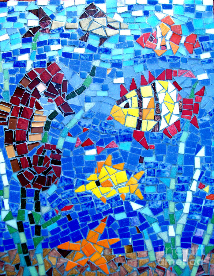 Fish Photograph - Fish and Seahorse Mosaic by Lou Ann Bagnall