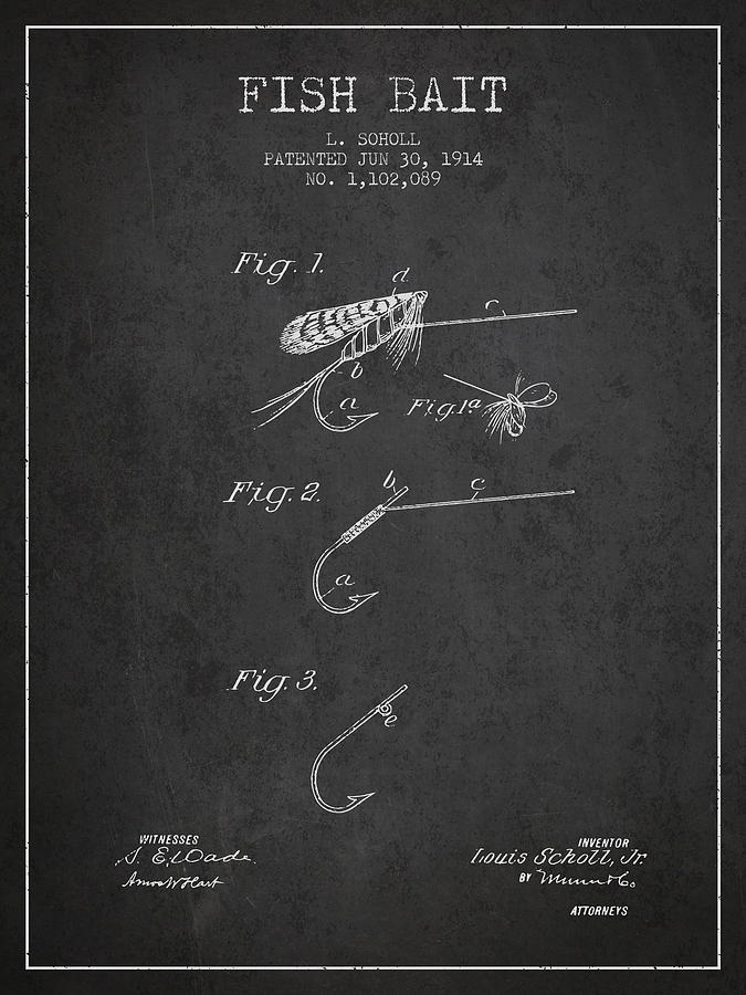 Fish Bait Patent From 1914 - Charcoal Digital Art