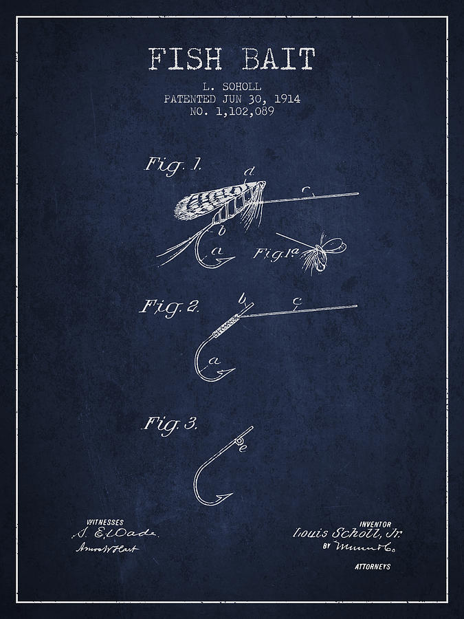 Fish Digital Art - Fish Bait Patent from 1914 - Navy Blue by Aged Pixel