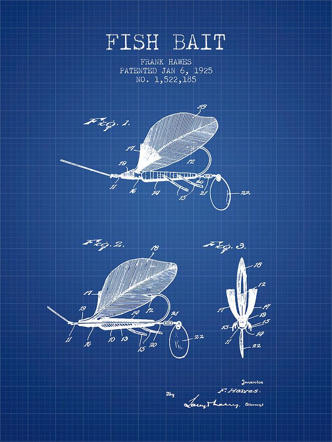 Fish Bait Patent From 1925 - Blueprint Digital Art