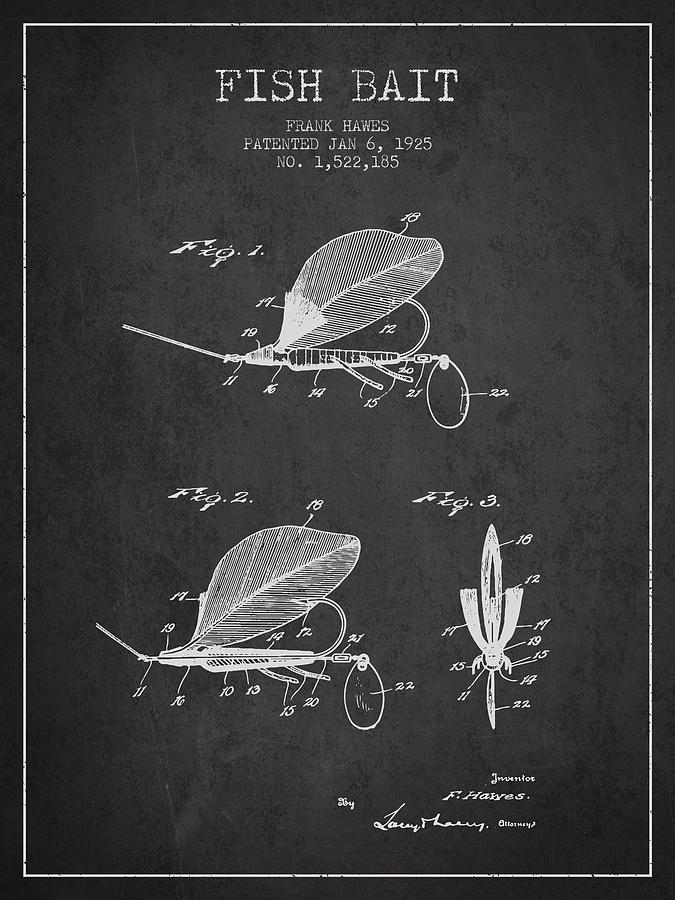 Fish Bait Patent From 1925 - Charcoal Digital Art