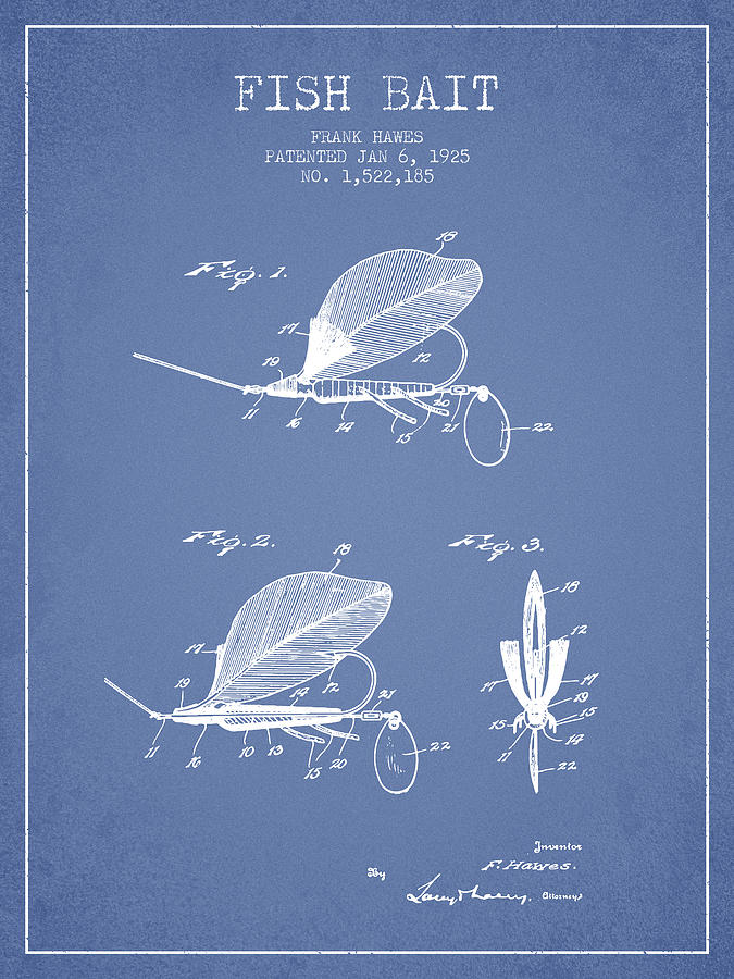 Fish Bait Patent From 1925 - Light Blue Digital Art