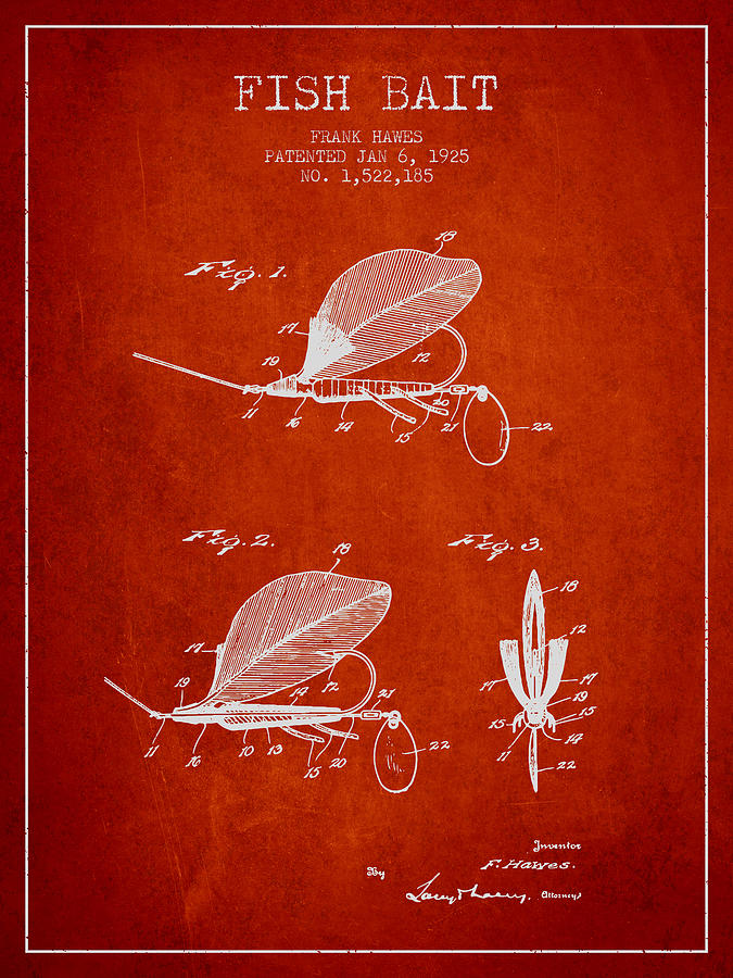Fish Bait Patent From 1925 - Red Digital Art