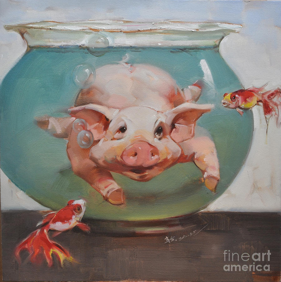 Рыба свинья мужчина. Поросенок живопись. Свинки в живописи. Забавные свиньи живопись. Свинья картина.