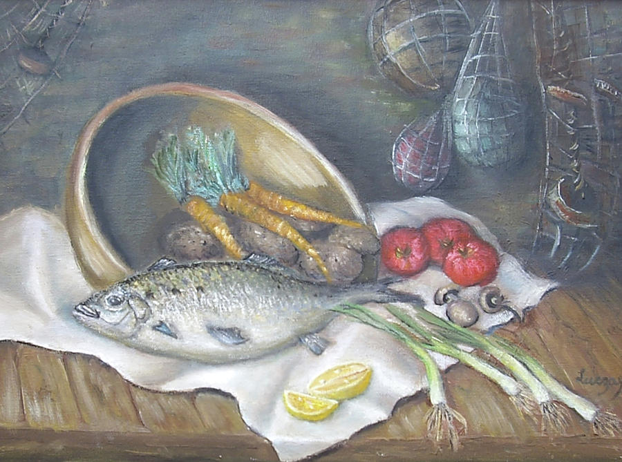 Fish for dinner Painting by Katalin Luczay