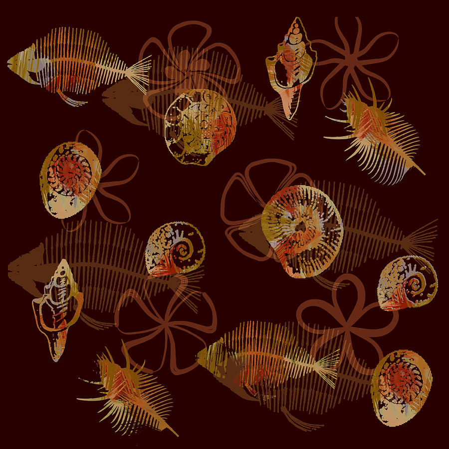 Fish Digital Art - Fish Fossils - Walnut by Andrea Ribeiro