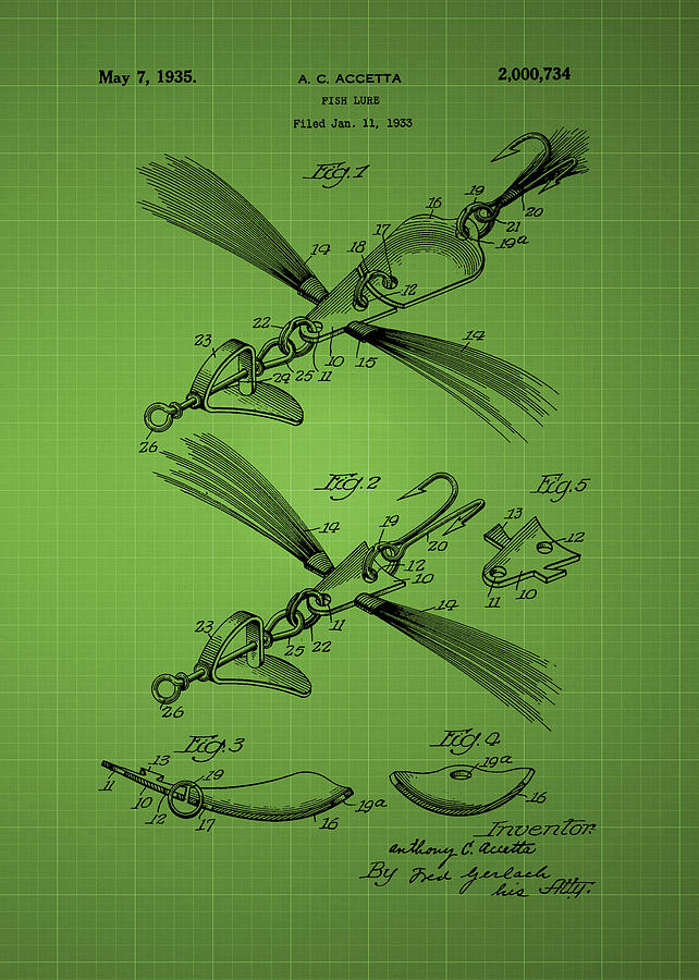 Fish Photograph - Fish Lure Patent 1933 - Green by Chris Smith