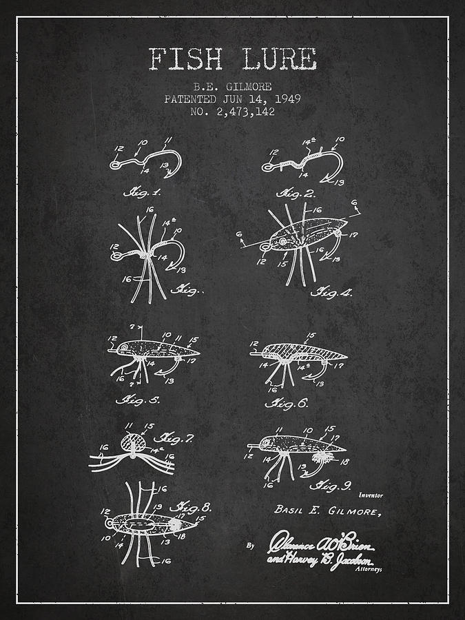 Fish Lure Patent From 1949- Charcoal Digital Art