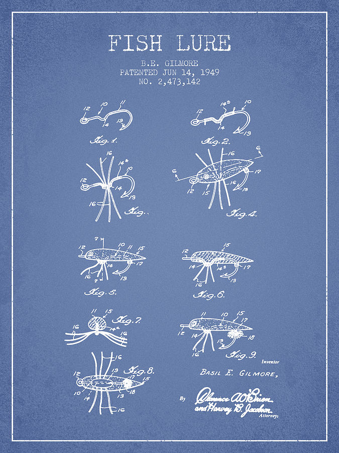 Fish Digital Art - Fish Lure Patent from 1949- Light Blue by Aged Pixel