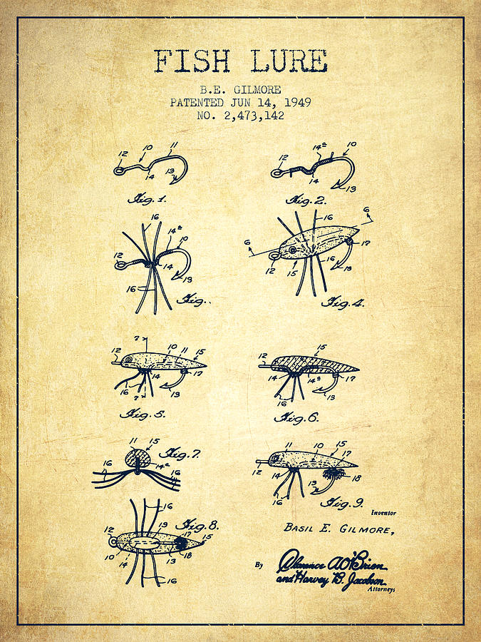 Fish Digital Art - Fish Lure Patent from 1949- Vintage by Aged Pixel