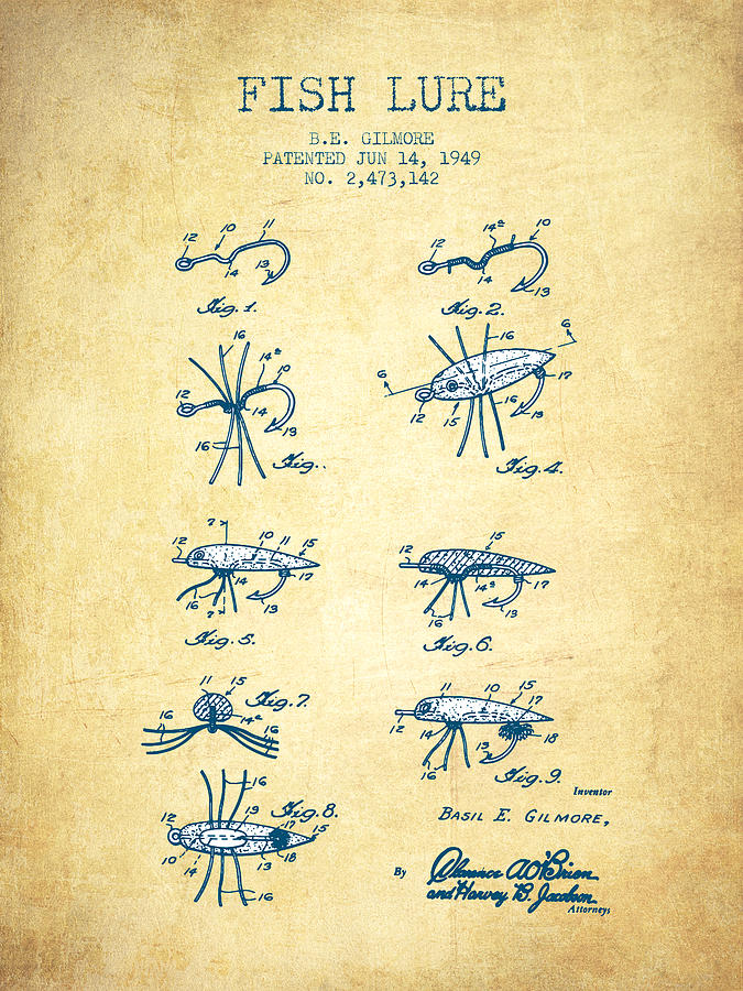 Fish Digital Art - Fish Lure Patent from 1949- Vintage paper by Aged Pixel