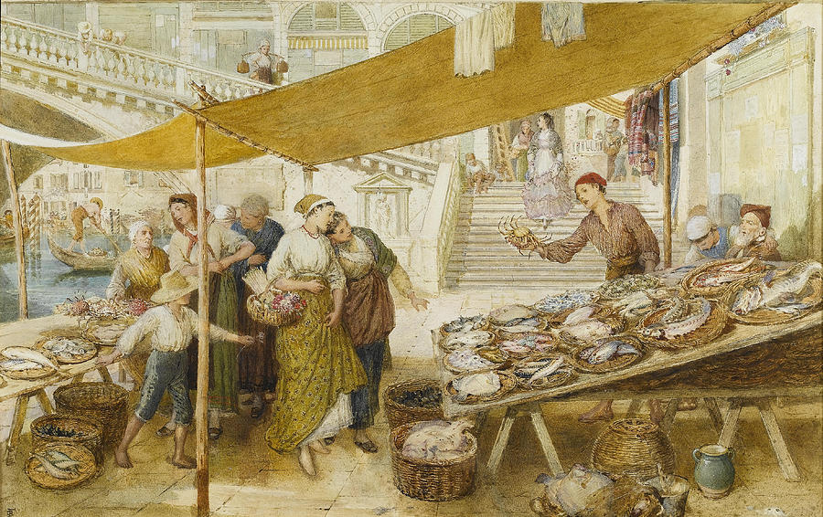 Fish Market On The Steps Of The Rialto Digital Art by Myles Birket Foster