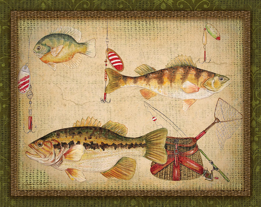 Fish Trio-A-GreenBorder Painting by Jean Plout
