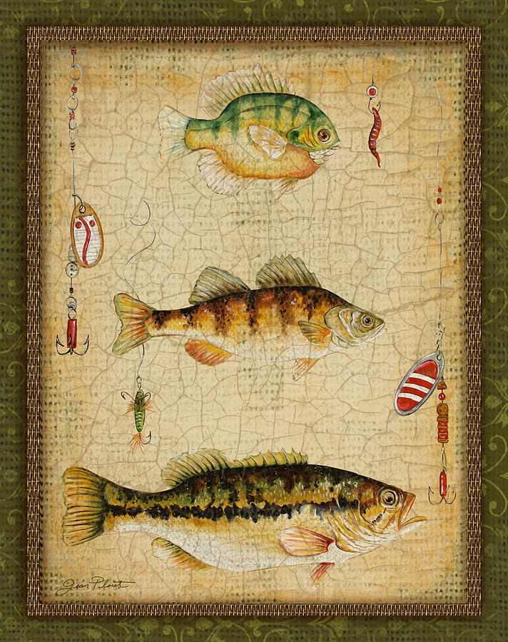 Fish Trio-C-Green Painting by Jean Plout