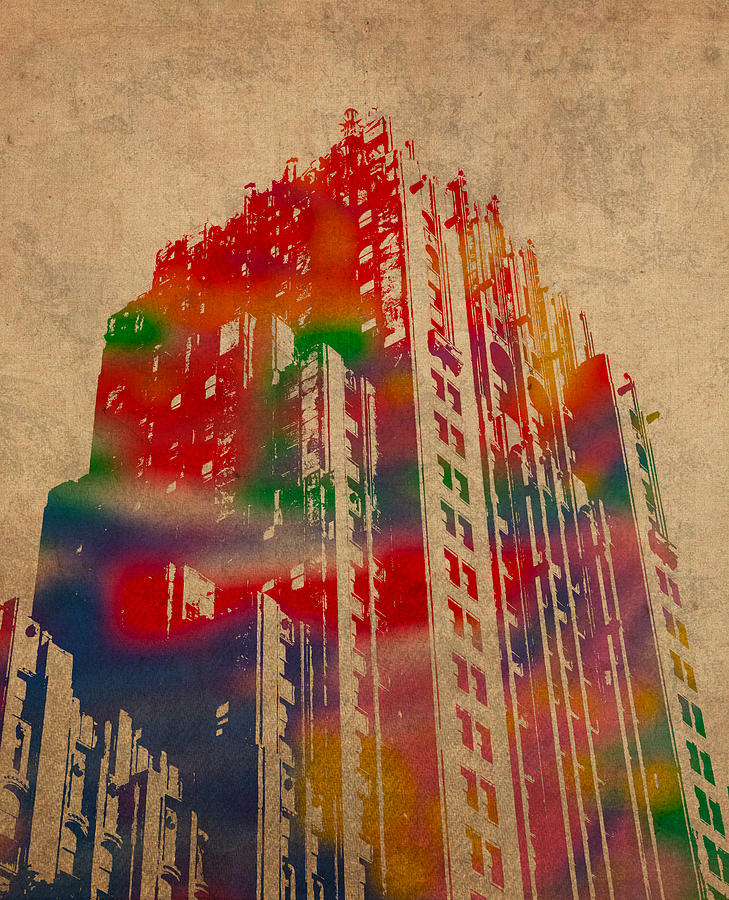 Detroit Mixed Media - Fisher Building Iconic Buildings of Detroit Watercolor on Worn Canvas Series Number 4 by Design Turnpike