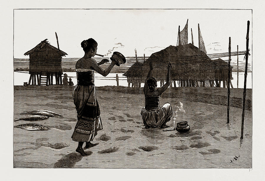 Fisher Girls Of The Irrawaddy Making Nets Drawing by Litz Collection ...