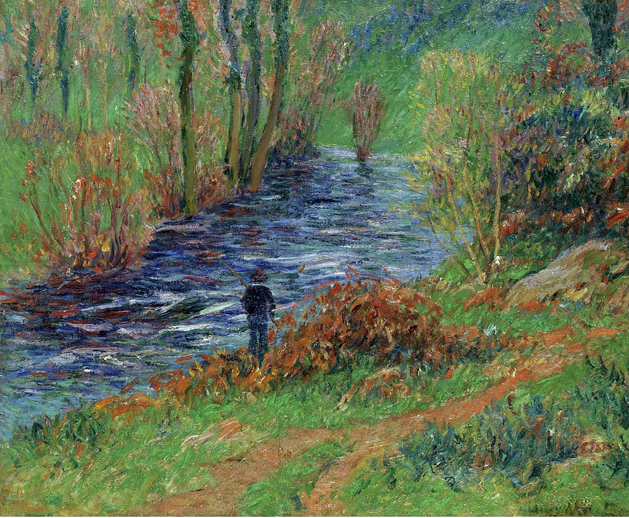 Fisher on the Bank of the River Painting by Henry Moret